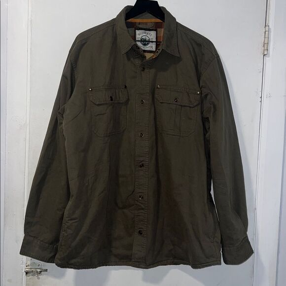 GIOBERTI Olive Green 100% Cotton & Soft Twill Shirt Jacket w/ Flannel Lining-XL - Picture 4 of 12